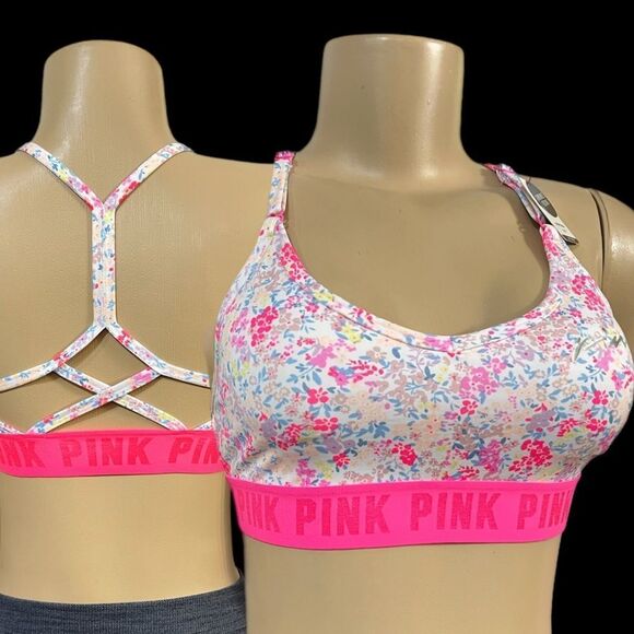 Victorias Secret Pink Ultimate Lined Removable Padding strappy back sport bra S - Picture 1 of 4